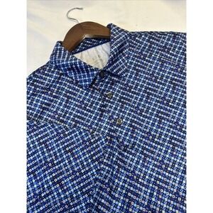 Maelreg Polo Shirt Mens Large Blue‎ Performance Stretch Golf Geometric Print